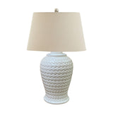 Woven Ceramic Table Lamp with Linen Shade – Cream
