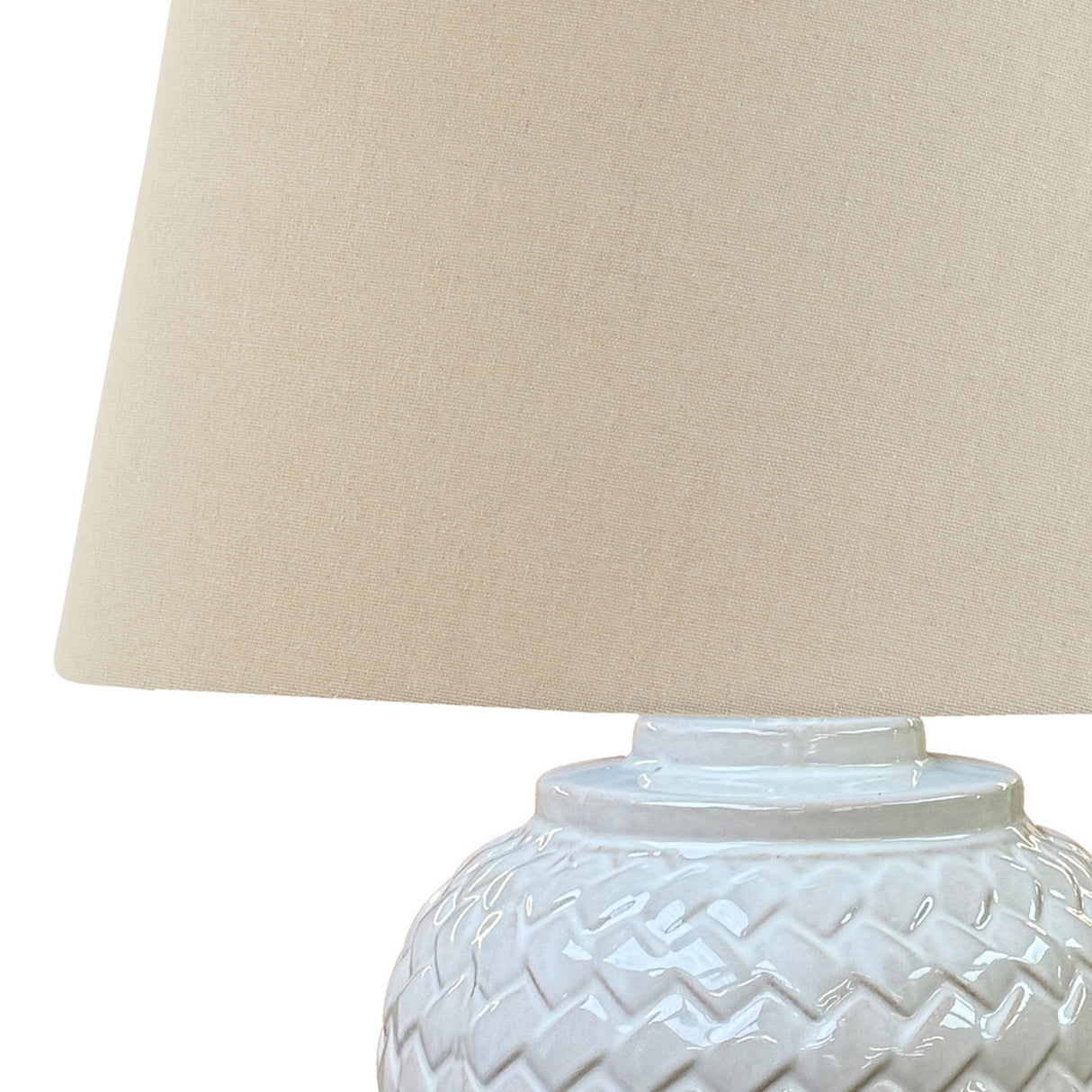 Woven Ceramic Table Lamp with Linen Shade – Cream