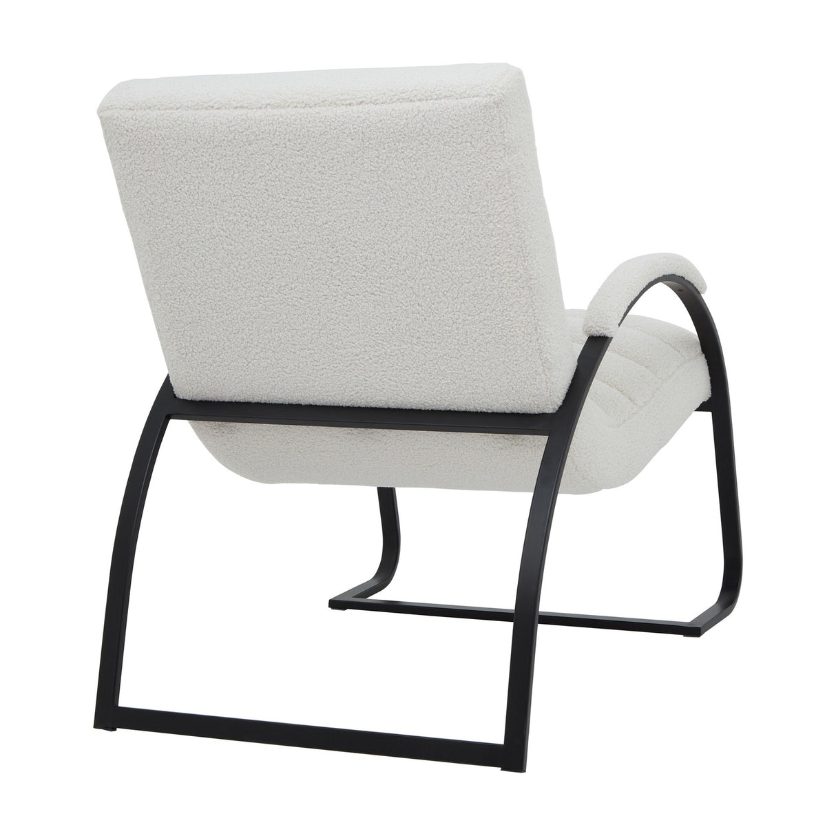 Hill Interiors Ribbed Ark Accent Chair in cream bouclé upholstery with curved black metal frame, shown from the rear angle on a white background.