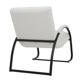 Hill Interiors Ribbed Ark Accent Chair in cream bouclé upholstery with curved black metal frame, shown from the rear angle on a white background.