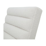 Close-up of the Hill Interiors Ribbed Ark Accent Chair showing the ribbed cream bouclé upholstery across the angled backrest on a white background.