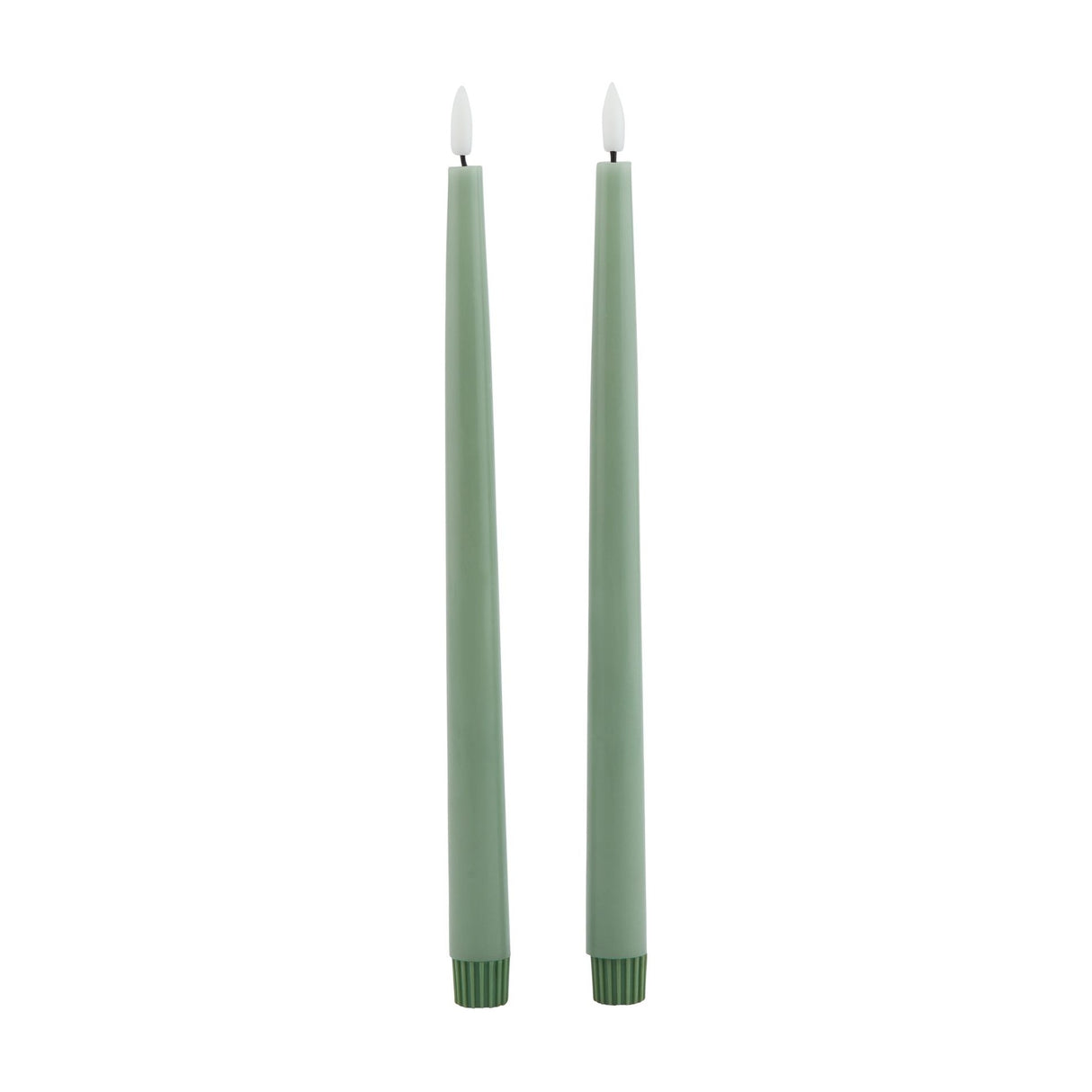 Set of 2 LED Wax Dinner Candles – Sage Green