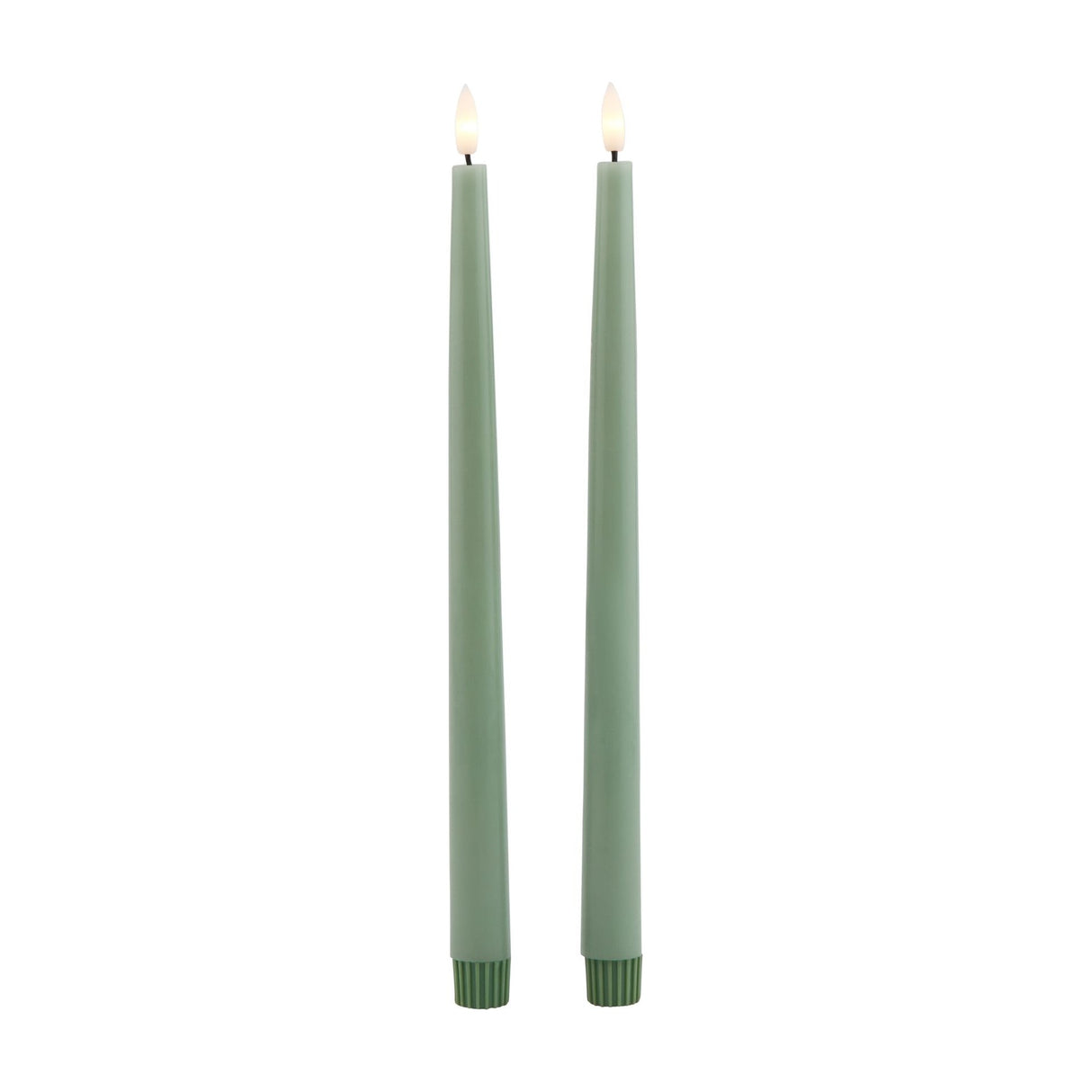 Set of 2 LED Wax Dinner Candles – Sage Green