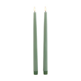 Set of 2 LED Wax Dinner Candles – Sage Green