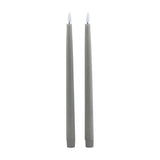 Hill Interiors Set of 2 LED Wax Dinner Candles in grey, tall slim tapers with flickering flame-effect tips and ribbed bases, shown on a plain white background.