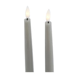Hill Interiors Set of 2 LED Wax Dinner Candles in grey, tall slim tapers with flickering flame-effect LED tips, shown against a plain white background.