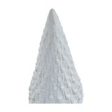 Hill Interiors Snowy Ceramic Spruce Tree in white with a tapered form and textured snow-dusted branches, shown against a plain white background.