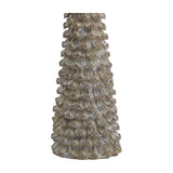 Hill Interiors medium cedar tree ornament in matt beige resin, showing the layered branch texture of its conical base against a white background.
