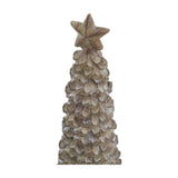 Close-up of Hill Interiors Medium Cedar Tree Ornament in matt beige resin, showing the layered branch texture and small star topper.
