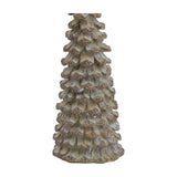 Hill Interiors small cedar tree ornament in beige resin, showing the tiered, layered fir form on a plain white background.