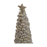 Hill Interiors small beige resin cedar tree ornament with tiered textured branches and a star topper, shown against a plain white background.