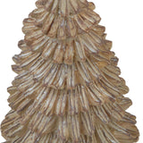 Close-up of Hill Interiors Medium Pine Tree Sculpture in brown with layered resin branches and moulded needle texture tapering upward on white.