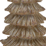 Close-up of Hill Interiors Medium Pine Tree Sculpture in brown resin, showing layered conifer tiers with detailed moulded needle texture and warm bark tones.