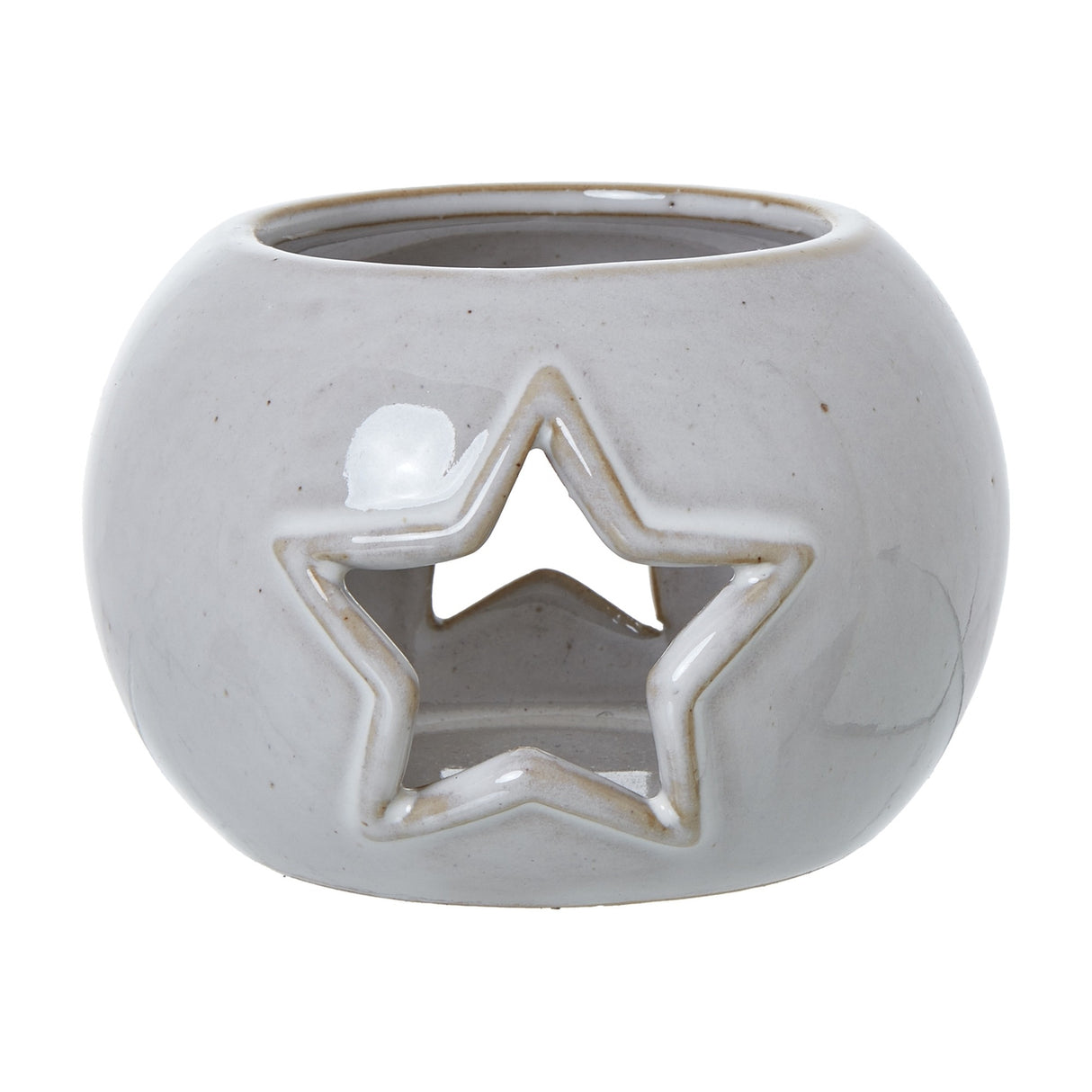 White Ceramic Star Cut-Out Round Tealight Holder – White