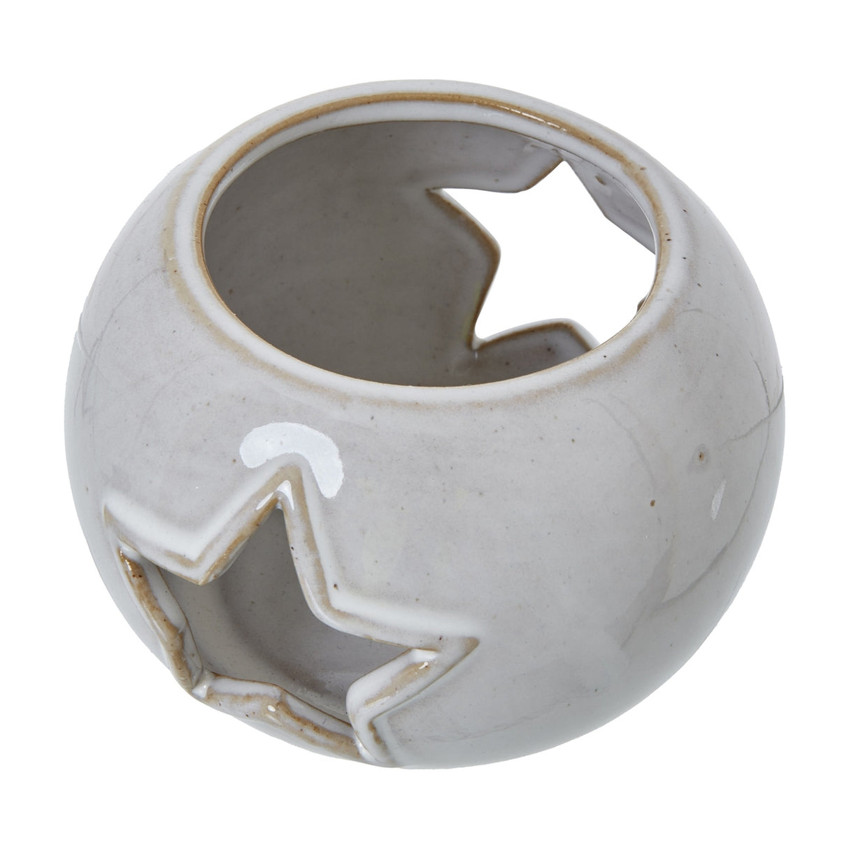 White Ceramic Star Cut-Out Round Tealight Holder – White