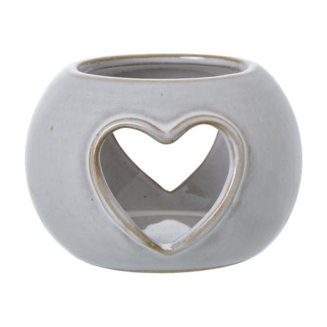 Hill Interiors white ceramic heart cut-out round tealight holder with glazed finish, shown on a plain white background.