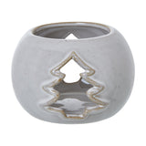 Hill Interiors White Ceramic Tree Cut-Out Round Tealight Holder with glazed finish and pierced tree design, shown on a plain white background.