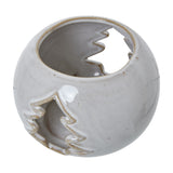Hill Interiors white glazed ceramic tealight holder with a rounded form and tree cut-out design, shown on a plain white background.