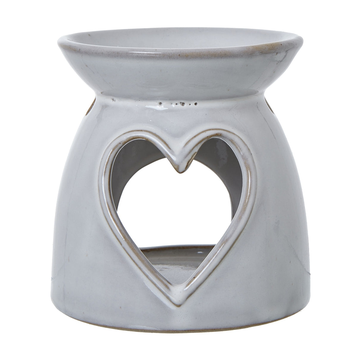 Hill Interiors white glazed ceramic tealight and wax melt holder with heart cut-out design, shown on a plain white background.