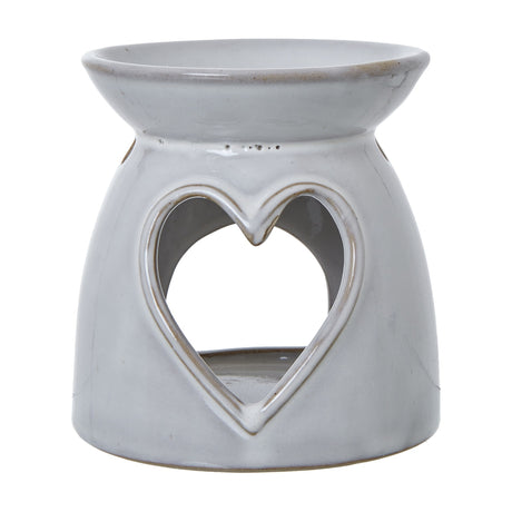 Hill Interiors white glazed ceramic tealight and wax melt holder with heart cut-out design, shown on a plain white background.