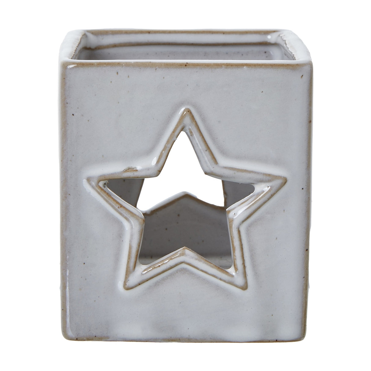 White Ceramic Star Cut-Out Square Tealight Holder – White