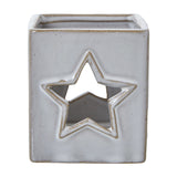 White Ceramic Star Cut-Out Square Tealight Holder – White