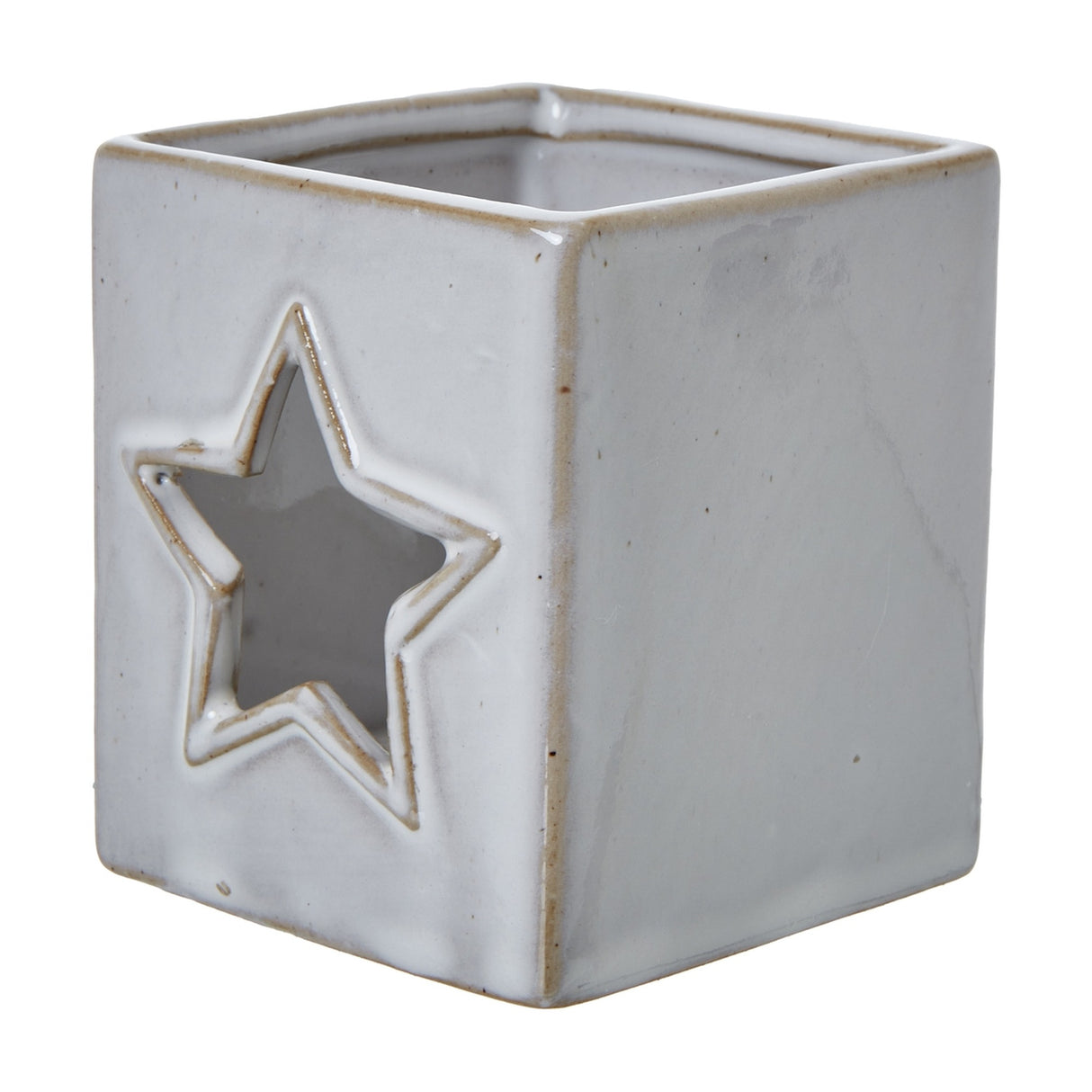 White Ceramic Star Cut-Out Square Tealight Holder – White