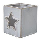 White Ceramic Star Cut-Out Square Tealight Holder – White