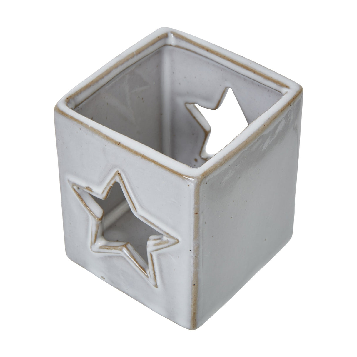 White Ceramic Star Cut-Out Square Tealight Holder – White