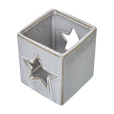 White Ceramic Star Cut-Out Square Tealight Holder – White