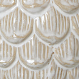 Close-up of Hill Interiors Medium Ceramic Pine Cone Trinket Dish showing overlapping scaled ridges in a glossy white glaze over a warm beige base.