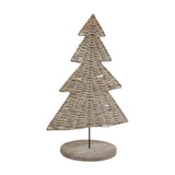 Hill Interiors large wicker Christmas tree ornament in warm brown, tiered triangular design on a round wooden base, shown against a plain white background.