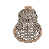 Hill Interiors small woven wicker bell decoration in natural brown with a jute hanging loop at the top, shown on a plain white background.