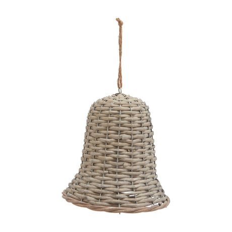 Hill Interiors extra large brown wicker bell Christmas decoration with woven rounded form and jute hanging loop, shown against a plain white background.