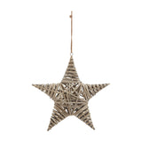 Hill Interiors large brown wicker star decoration with woven five-point form and jute hanging loop, shown against a plain white background.