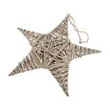 Hill Interiors large brown wicker star decoration with woven five-point form and jute hanging loop, shown against a plain white background.