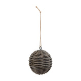 Hill Interiors Wicker Bauble Christmas Decoration in brown, a woven rattan sphere with jute hanging cord, shown on a plain white background.