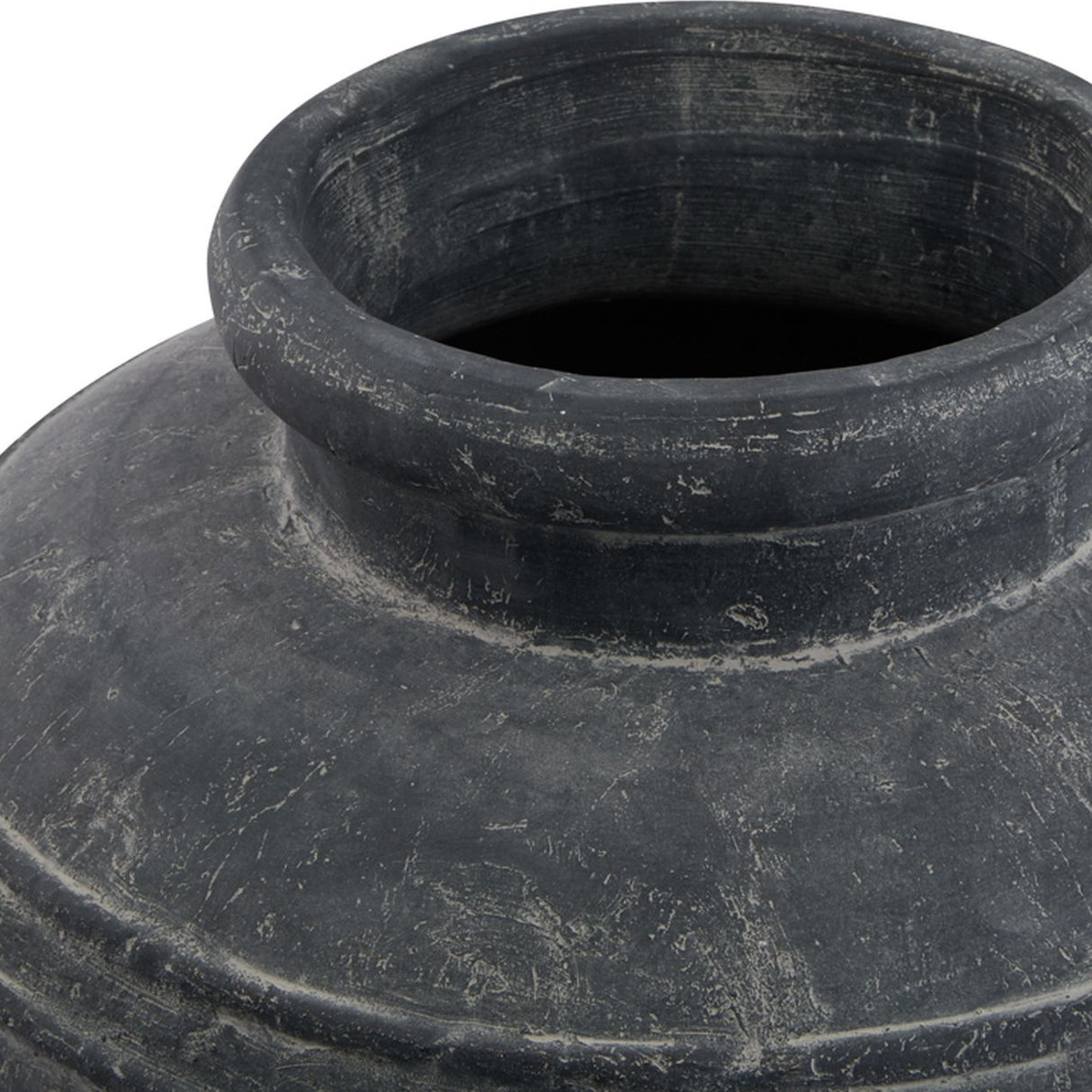 Close-up of the Hill Interiors Large Water Pot ceramic planter in grey, showing the wide rounded rim and textured matt finish of the pot's shoulder.