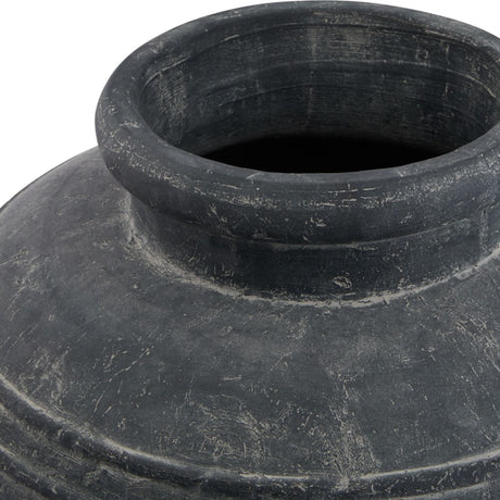 Close-up of the Hill Interiors Large Water Pot ceramic planter in grey, showing the wide rounded rim and textured matt finish of the pot's shoulder.