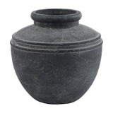 Hill Interiors grey ceramic water pot planter with a rounded body, ridged shoulder detail and wide rimmed opening, shown on a plain white background.