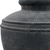 Close-up of Hill Interiors Grey Ceramic Water Pot Planter showing the weathered grey glaze, ridged banding, and rounded shoulder tapering to a wide rim.