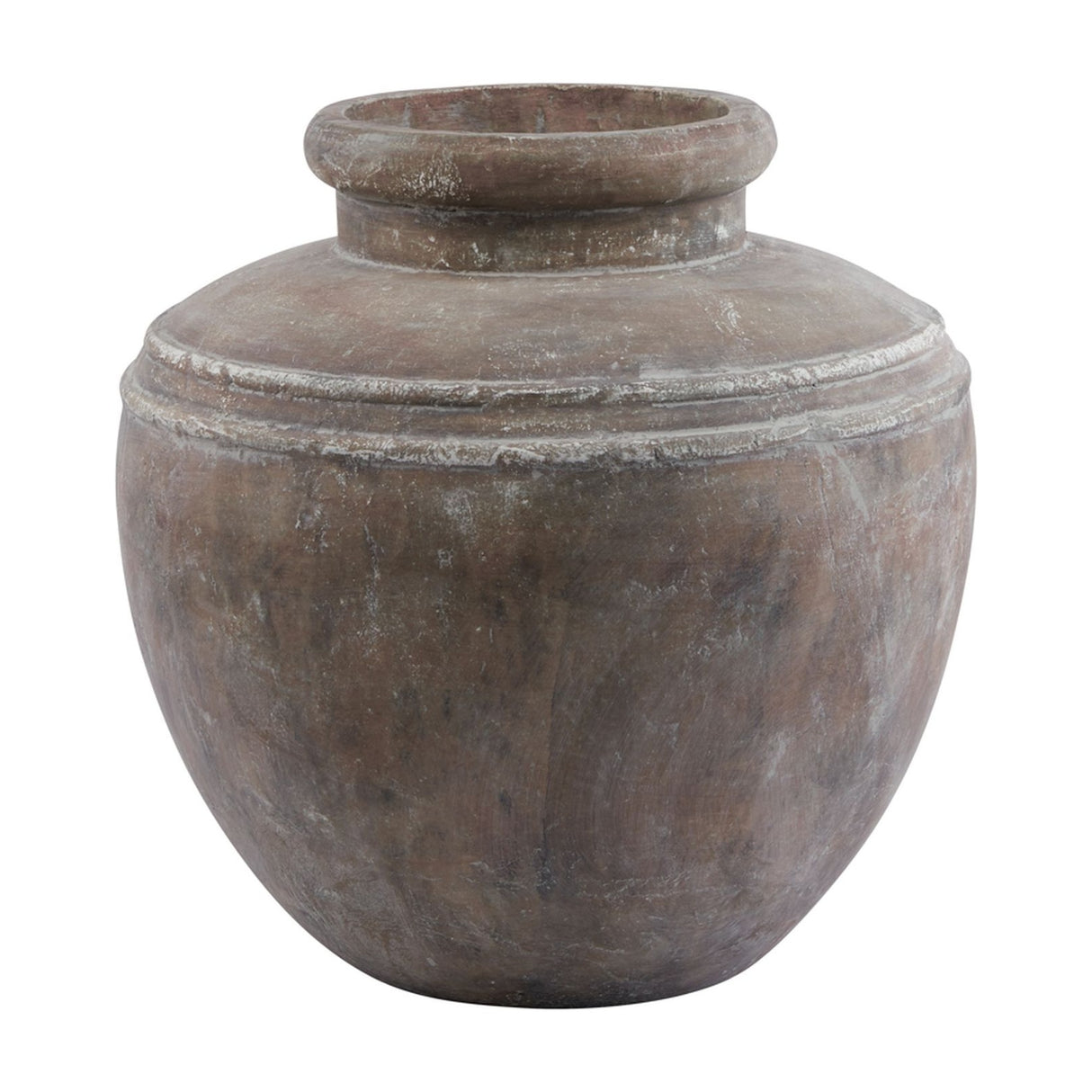 Hill Interiors Large Brown Water Pot ceramic planter with rounded body, ridged shoulder and wide flared rim in an earthy weathered finish.