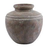 Hill Interiors Large Brown Water Pot ceramic planter with rounded body, ridged shoulder and wide flared rim in an earthy weathered finish.