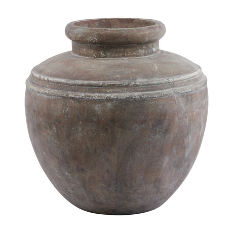 Hill Interiors Large Brown Water Pot ceramic planter with rounded body, ridged shoulder and wide flared rim in an earthy weathered finish.