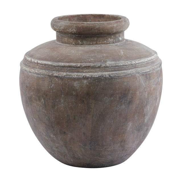 Hill Interiors Large Brown Water Pot ceramic planter with rounded body, ridged shoulder and wide flared rim in an earthy weathered finish.