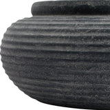 Close-up of Hill Interiors Round Ribbed Ceramic Planter in grey, showing the textured vertical ribbing and rounded body against a plain white background.