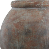 Close-up of Hill Interiors Jar Shaped Ceramic Planter in brown, showing the weathered glaze, rounded body and wide rimmed opening against a white background.