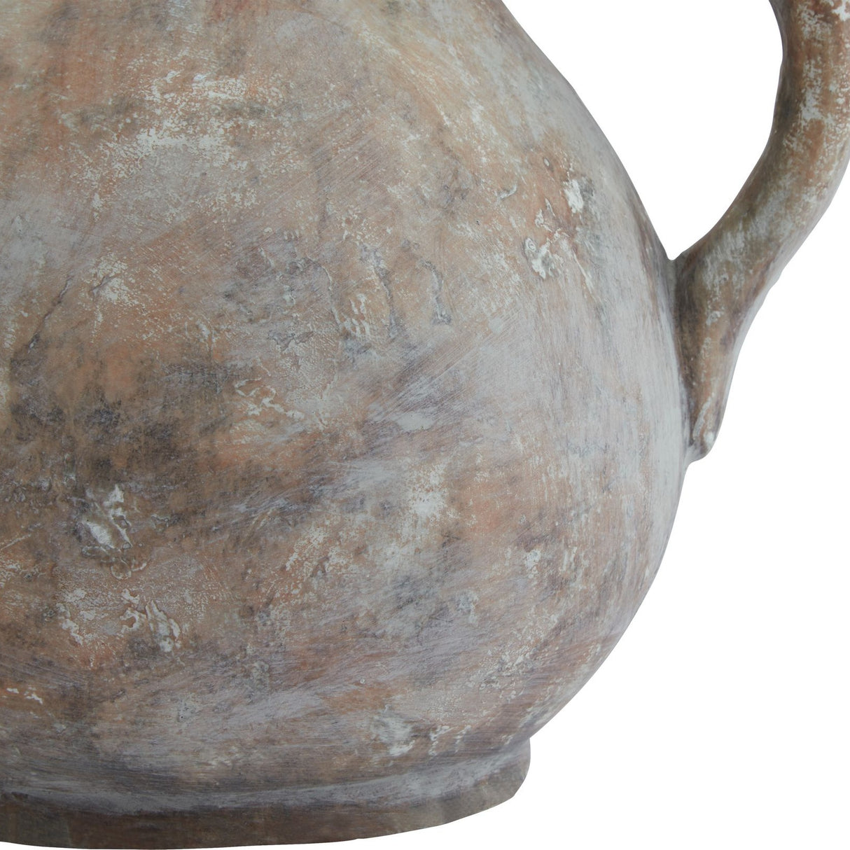 Close-up of the Hill Interiors Ceramic Jug in brown, showing its rounded body, curved handle and mottled earthy glaze against a plain background.