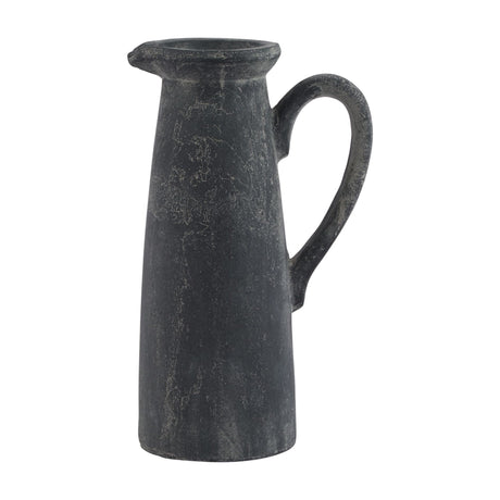Tall ceramic jug from Hill Interiors in matt grey stoneware with a slim tapered body, poured lip and curved handle, shown on a plain background.