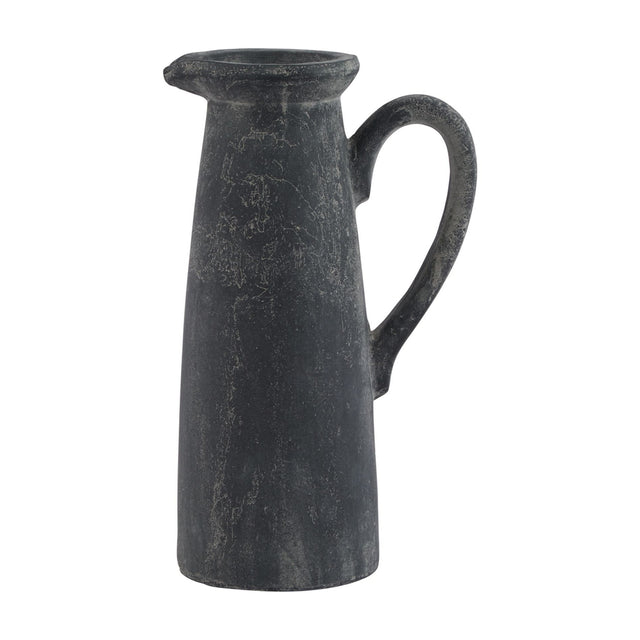 Tall ceramic jug from Hill Interiors in matt grey stoneware with a slim tapered body, poured lip and curved handle, shown on a plain background.